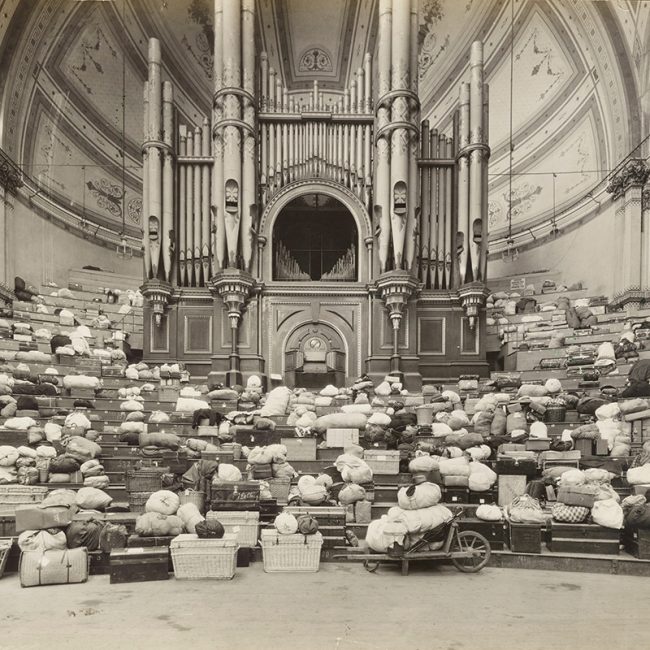 Belongings of Refugees around Willis Organ at Alexandra Palace