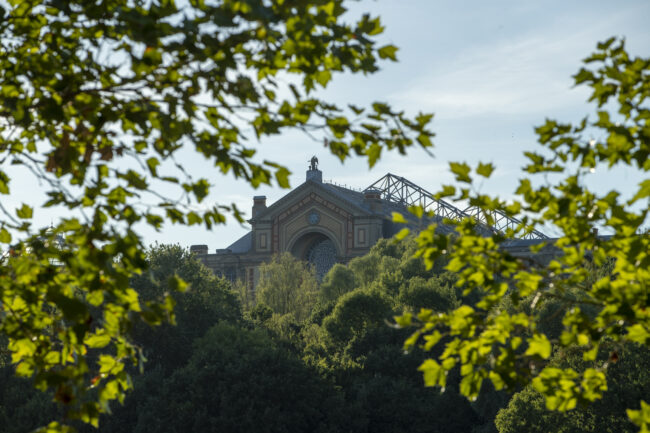 Alexandra Palace as seen through the trees in the park.